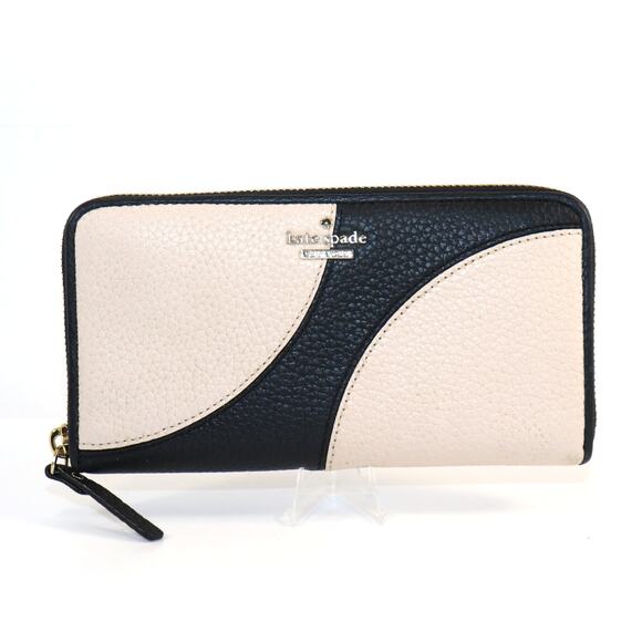 Kate Spade Black Cream Pebbled Leather Zip Wallet - Picture 1 of 7